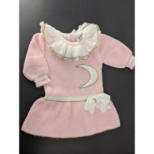 Vintage Knit baby dress, Girls Pink knit dress,  T-2 Clayeux France